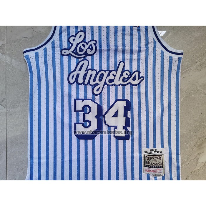 Camiseta Los Angeles Lakers Shaquille O'Neal NO 34 Mitchell & Ness 1996-97 Azul Blanco